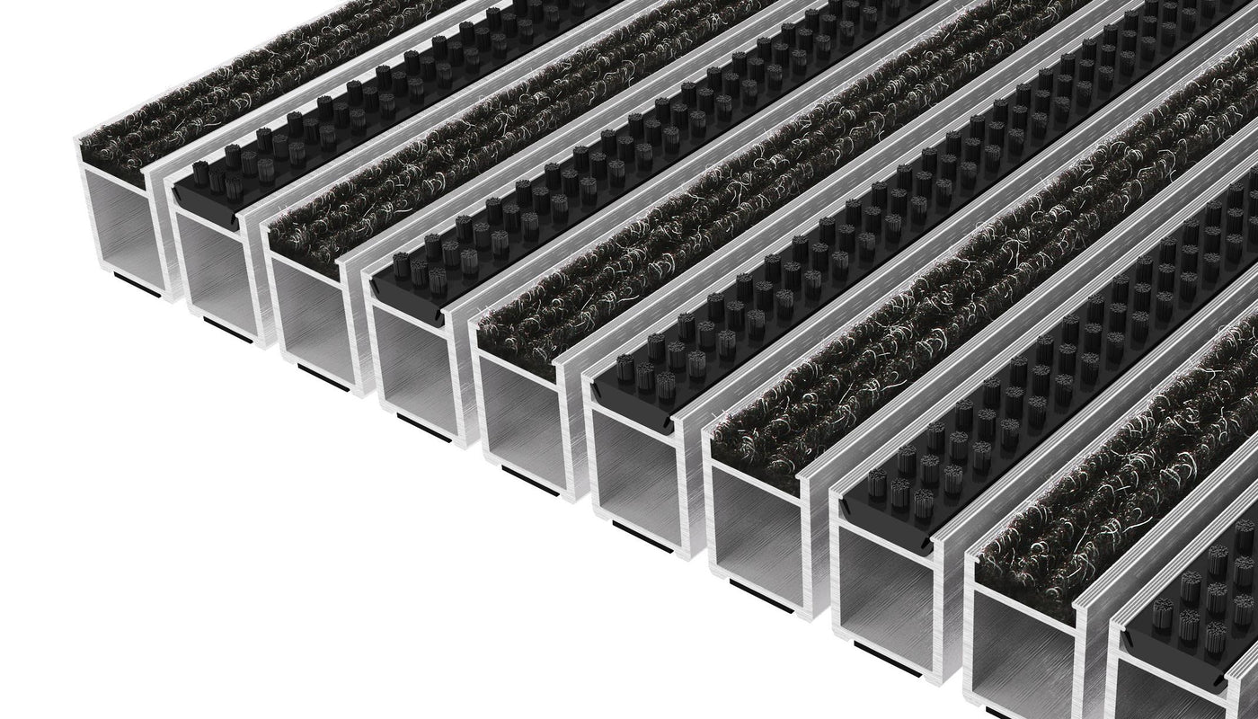 Top Clean High Aluminum Entrance Matting - 42mm with Ribbed Carpet & Cassette Brush