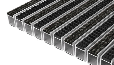Top Clean High Aluminum Entrance Matting - 42mm with Ribbed Carpet & Cassette Brush