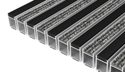 Top Clean High Aluminum Entrance Matting - 42mm with Ribbed Carpet and Grooved Rubber