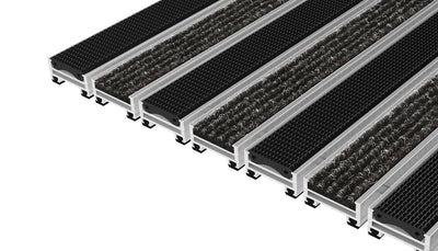 Top Clean Objekt Aluminum Entrance Matting - 22mm with Ribbed Carpet & Grooved Rubber