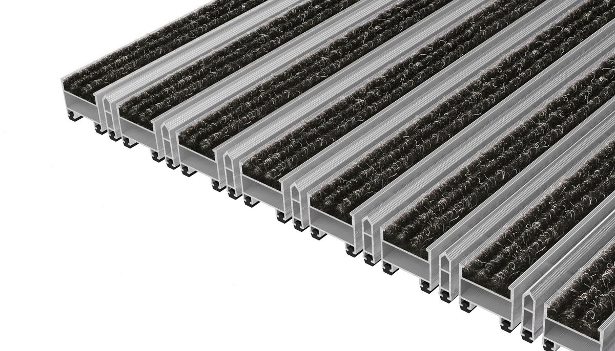 Top Clean Trend Aluminum Entrance Matting - 27mm with Ribbed Carpet & Scraper Bar