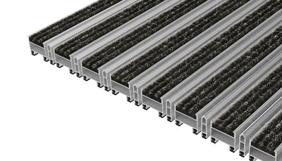 Top Clean Trend Aluminum Entrance Matting - 27mm with Ribbed Carpet & Scraper Bar