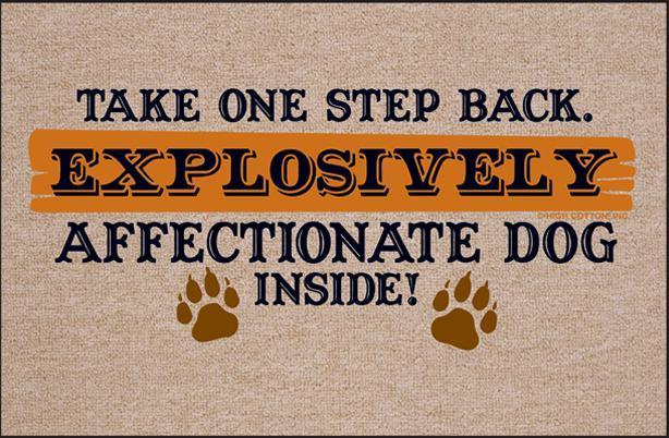 FUNNY 'EXPLOSIVELY AFFECT DOG' DOORMATS (BLACK)